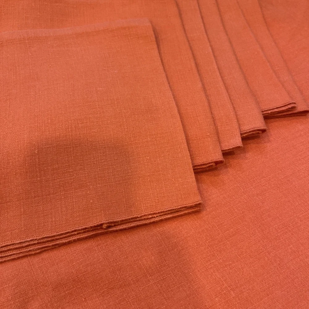Vtg Burnt Orange Linen Tablecloth Set 6 Napkins Large 68x97 Oval Thanksgiving